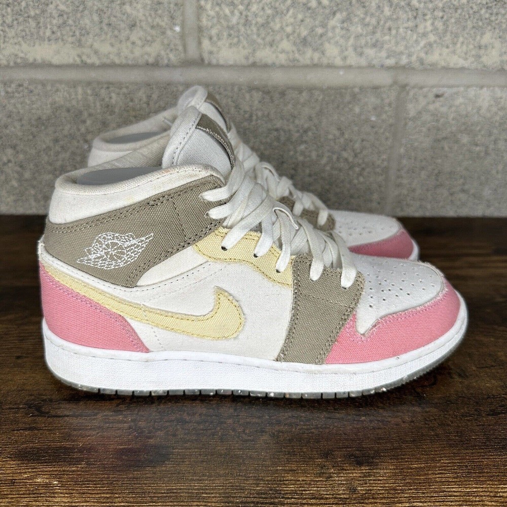 Nike Air Jordan 1 Mid SE GS Pastel Grind Shoes Size 5Y Sneaker DJ0338 100 - Picture 2 of 10